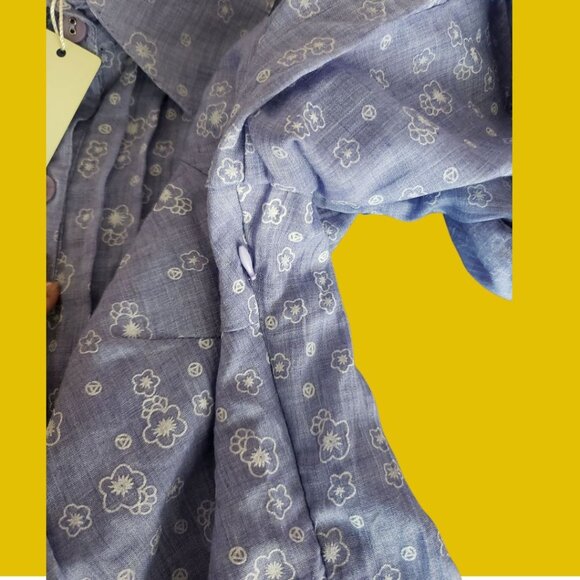 Man Jung Womens Floral Print Pleated  3/4 Sleeve Tunic Shirt  44 Light Purple - Picture 8 of 13